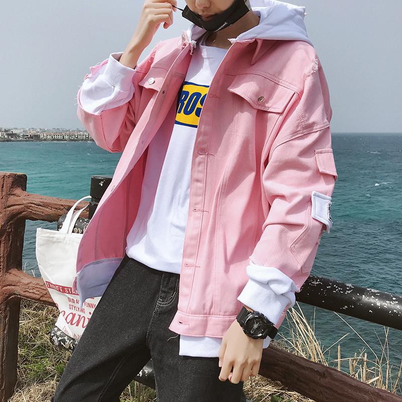 pink denim coat