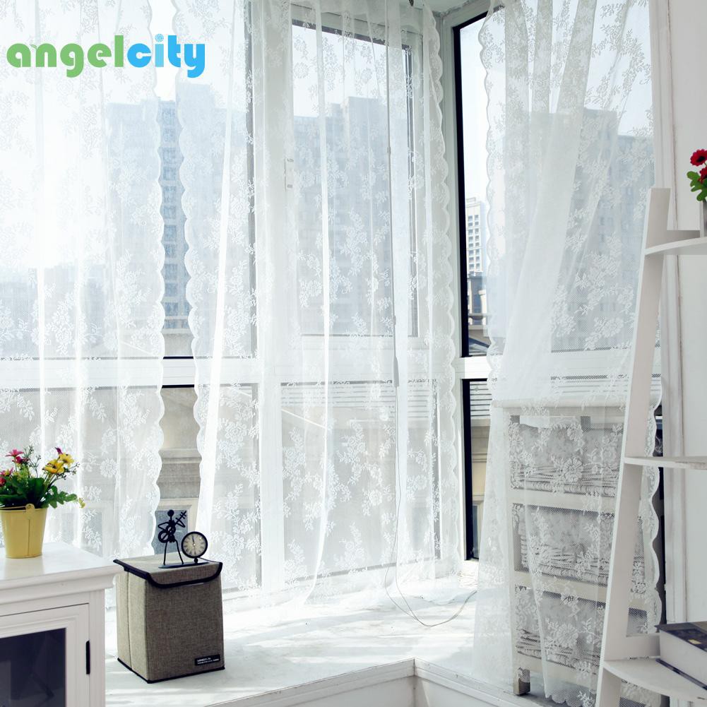 Curtain Door Window Sheer Curtain Drape Panel Leaf Voile Tulle