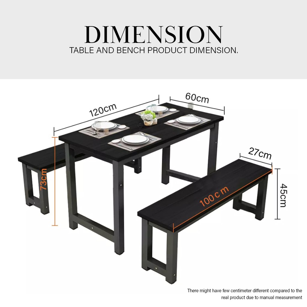 [READY STOCK] FINSSO: Dining Table With 2 Bench Set / Contemporary Simple Rectangular / Meja Makan