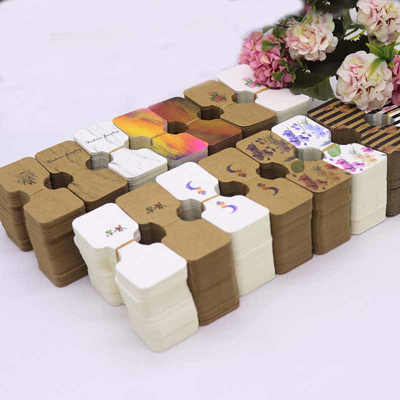 50pcs folded Jewelry Necklace Bracelet Hang Tag card Marbel/ Dreamcatcher/flower pattern necklace earring paper cards