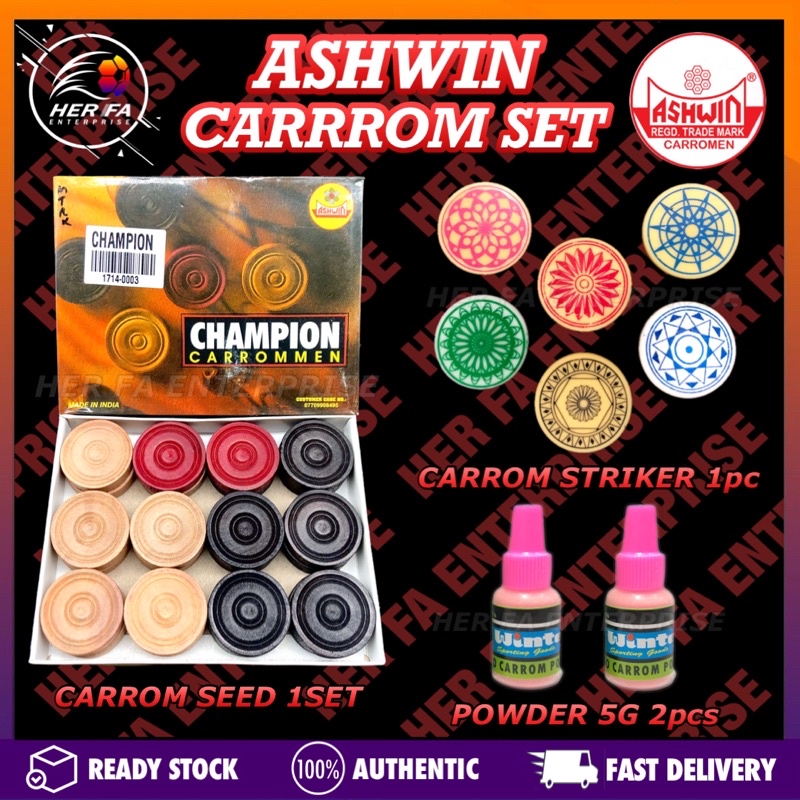 ASHWIN Carrom Set Men Export Quality King Super | Bosco | Champion | Super Deluxe | French Carrom Seed+Striker+Powder