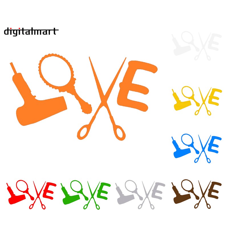 Love Hair Stylist Sticker Decal Dryer Scissors Salon Sign Window