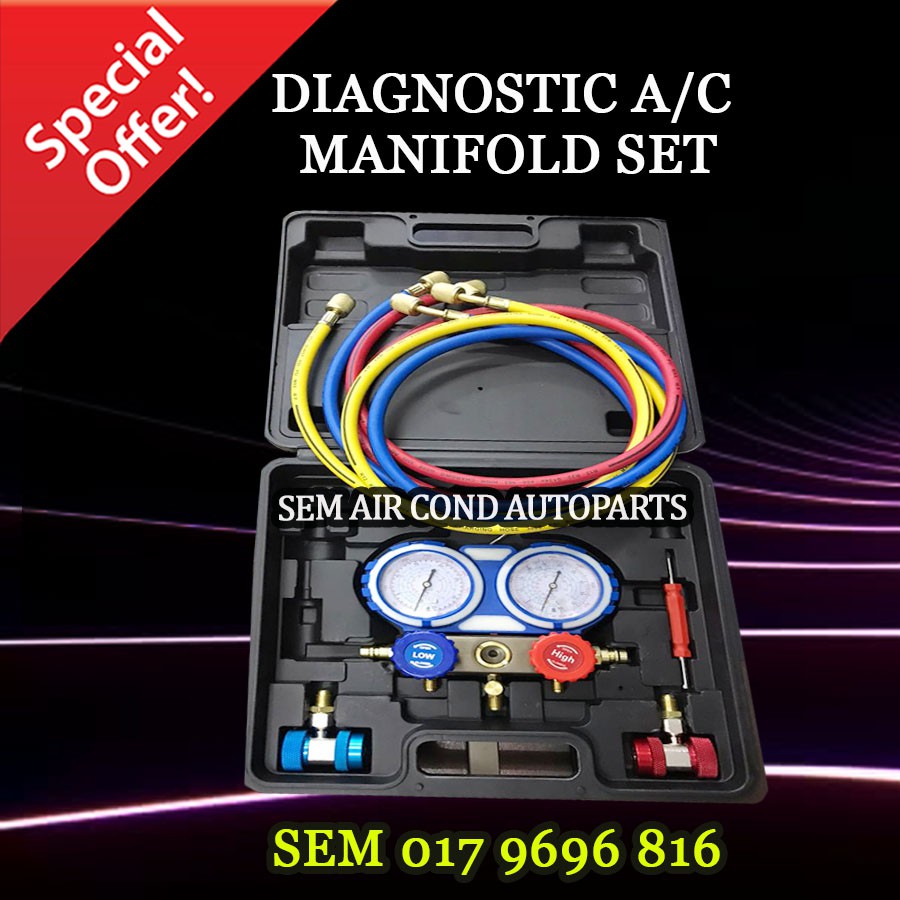 MANIFOLD GAUGE AIR COND METER SET DIAGNOSTIC R12 R134A (CAR AIRCOND SYSTEM)