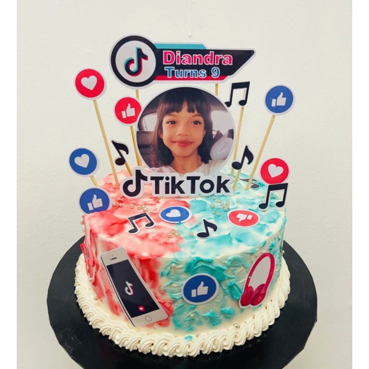 Cake Topper tema Tiktok Akaun Personal Custom/hiasan kek secret recipe@mamasab/brownies/pizza/donut/pulut kuning