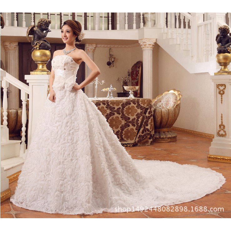 Bride Tube Top Thin Large Size Long Trailing Wedding Dress