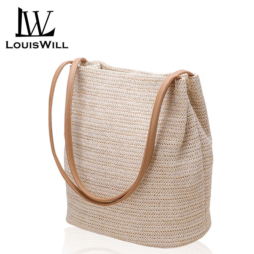 woven straw bucket bag