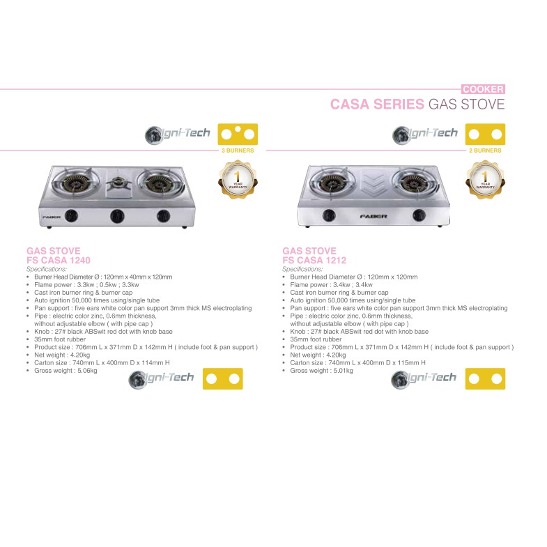 FABER Gas Stove FS Casa 1240 MAKCIK KIAH Shopee Malaysia