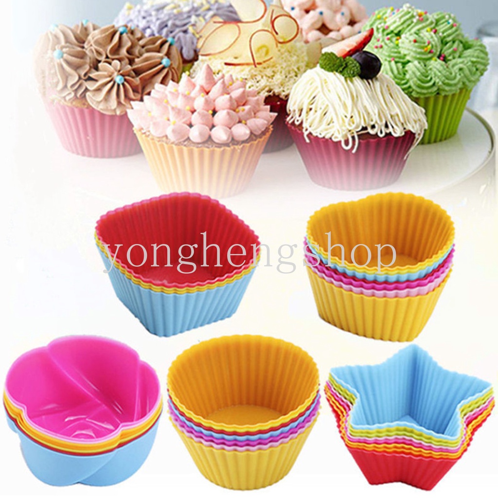 1pcs Heart Star Flower Round Shaped Jelly Pudding Muffin Mold Reusable Cupcake Cup Liner Nonstick Silicone Cake Mould DIY Baking Tool