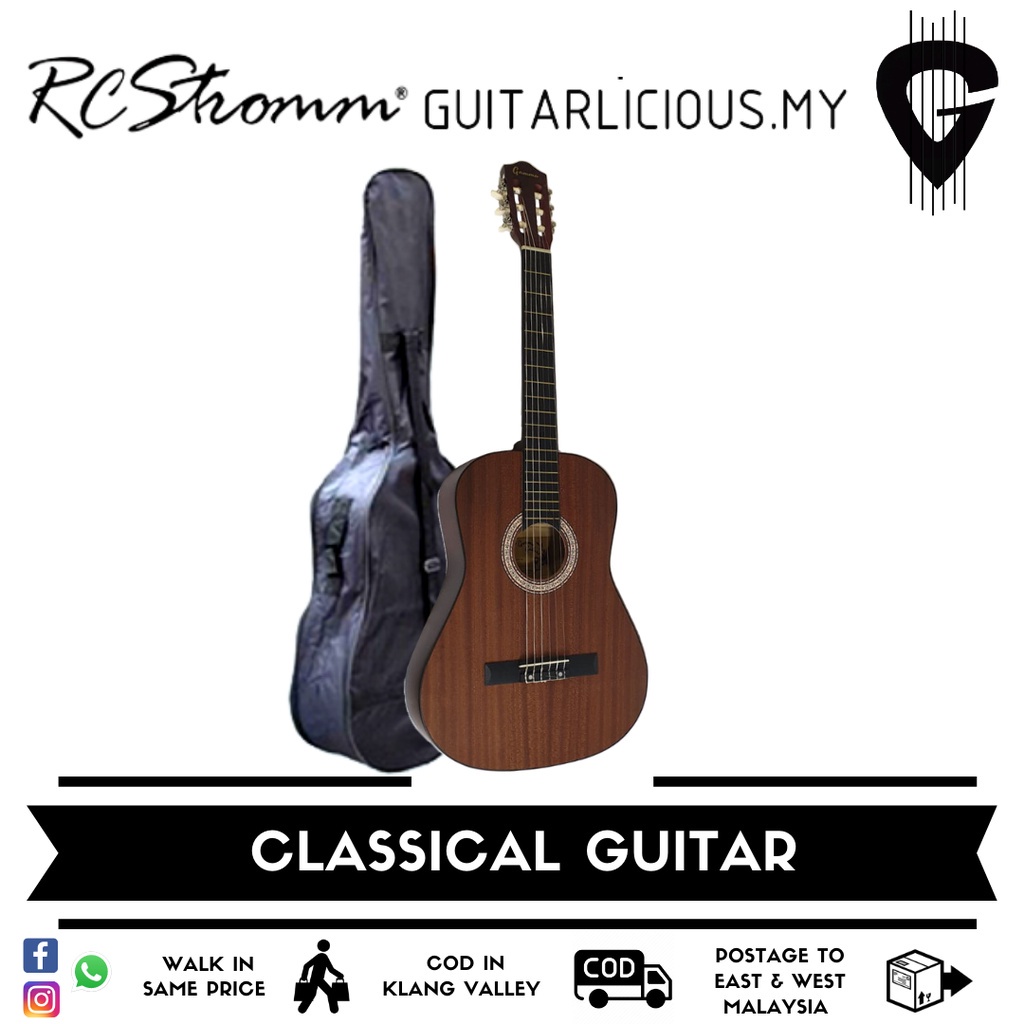 39 inch Classical Guitar, Solid Coffee (GAMMA FTC39S) Nylon Strings