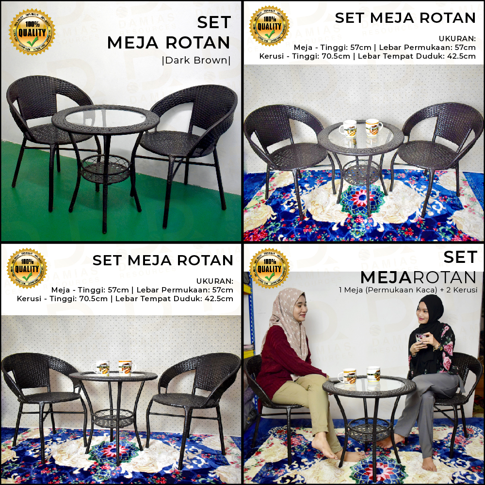 3 in 1 Meja Kopi rotan Plastik rangka besi 2 kerusi 3 in 1 Meja Kopi rotan Plastik rangka besi 2 kerusi