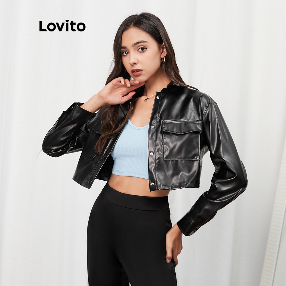 Lovito Casual Basic Lapel Jackets L07019 (Black)
