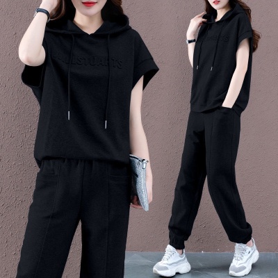 2pcs 7XL Wanita Pakaian Kasual Individu Set Pakai Lady Lengan Pendek Atas dan Seluar Pinggang Tinggi #2533