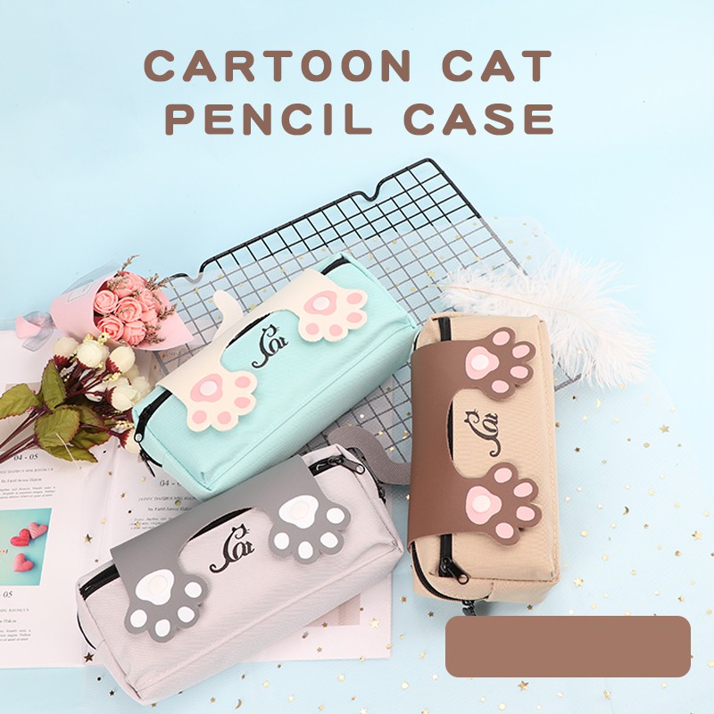 Funny Live Kawaii Cat S Claw Pen Case Zipper Pencil Case With Resin Button Grey Canvas Student Pen Pencil Case Shopee Malaysia - roblox pencil case game around candy color pu pencil case student cute stationery bag gift for kids transparent pencil case funky pencil cases from