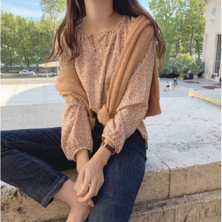 korean style women ladies floral print long sleeve loose korean style women ladies floral print long sleeve loose