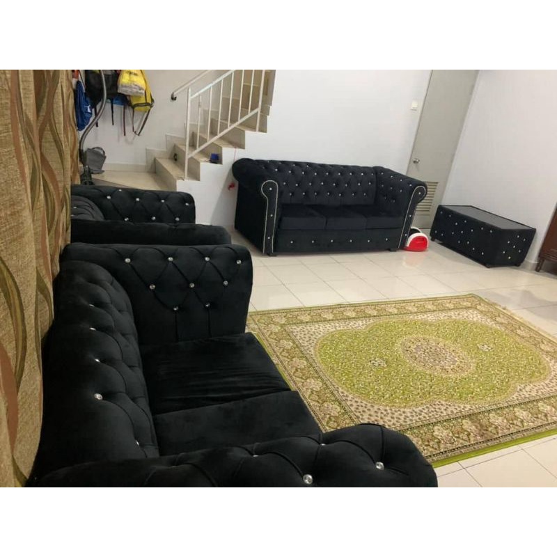 Sofa Chesterfield Black 3+2+1 Seater+Coffee Table Shopee Malaysia