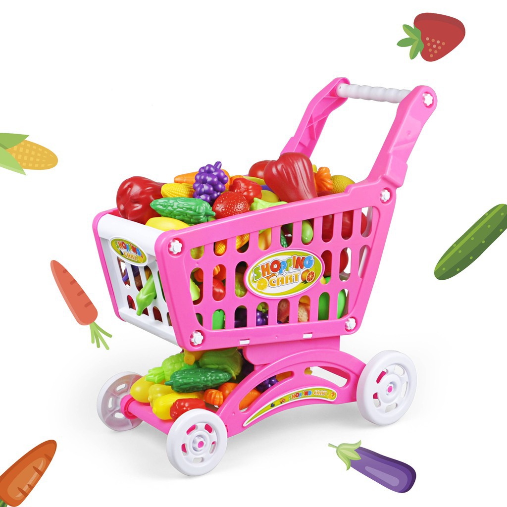 toy supermarket set with shopping trolley