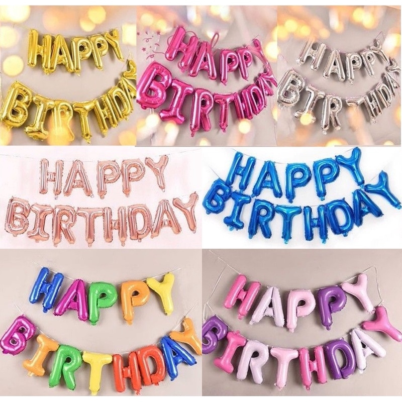 Happy Birthday Balloon Banner Bunting Self Inflating Letters Foil Party Balloons 