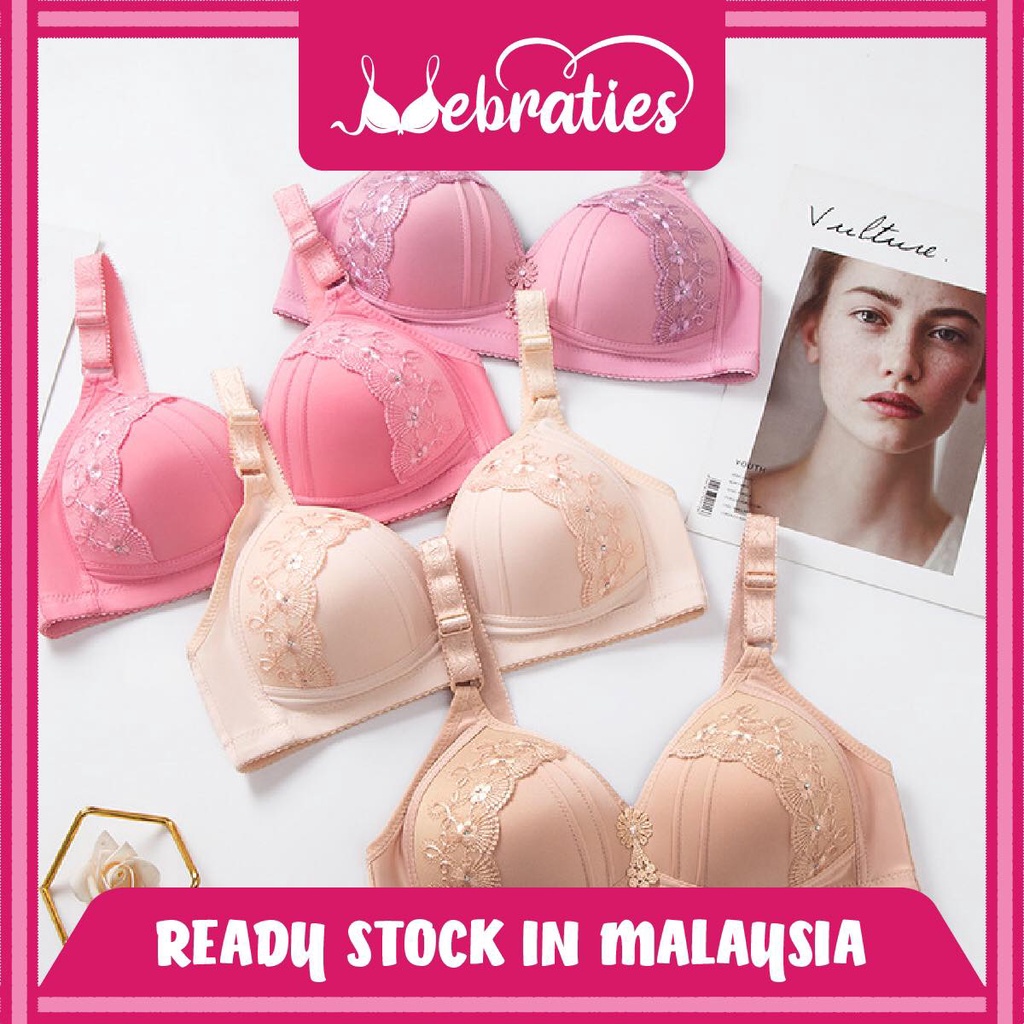 【Mebraties】Large Size Big Cup Bra Fat Brassiere Embroidery No Steel Ring Adjustable Undies Ladies Lingerie Woman