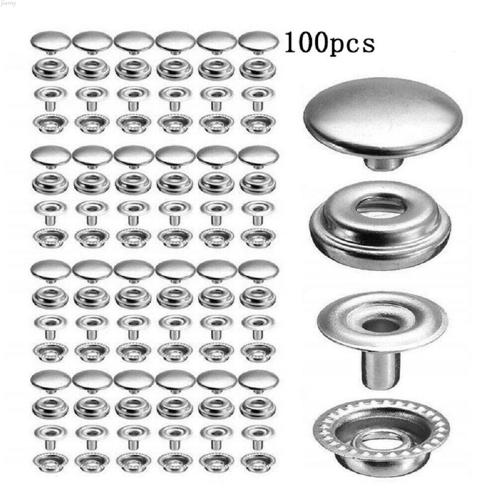 4 Components, 26pcs for Each Toolly 103pcs 15mm Stainless Steel Fastener Snap Press Stud Cap Button Marine Boat Canvas with 3 Setting Tools 