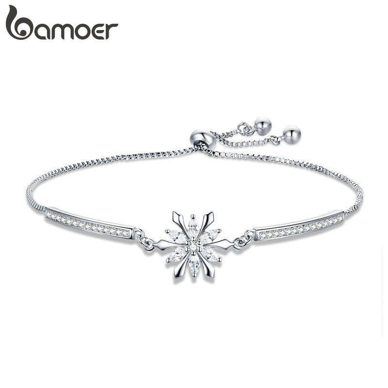 Bamoer Bracelet Snow Flower Design Sparkling Jewelry Gifts for Women Girls