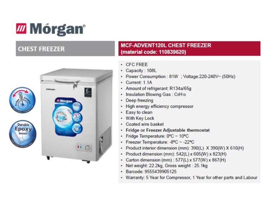 Midea Dual Function Chest Freezer MDRC151FZB01 / WD130WA (130L) MCF