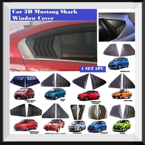 NEW Car Window Cover 3D Mustang Shark Window Cover Triangle Mirror