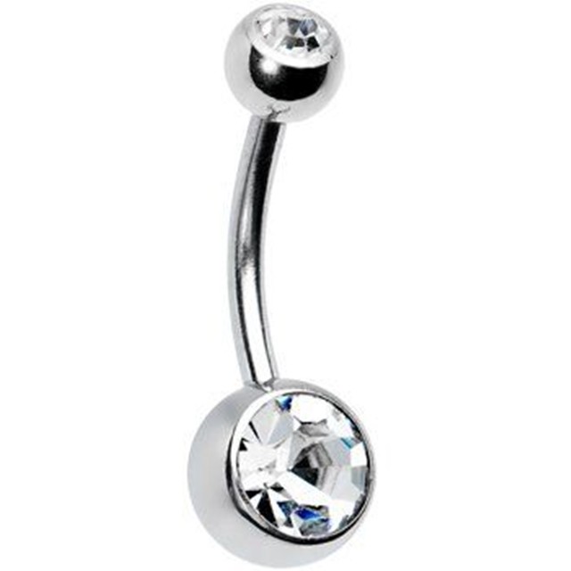 [Attic Piercing]Titanium Double Gem stone belly ring