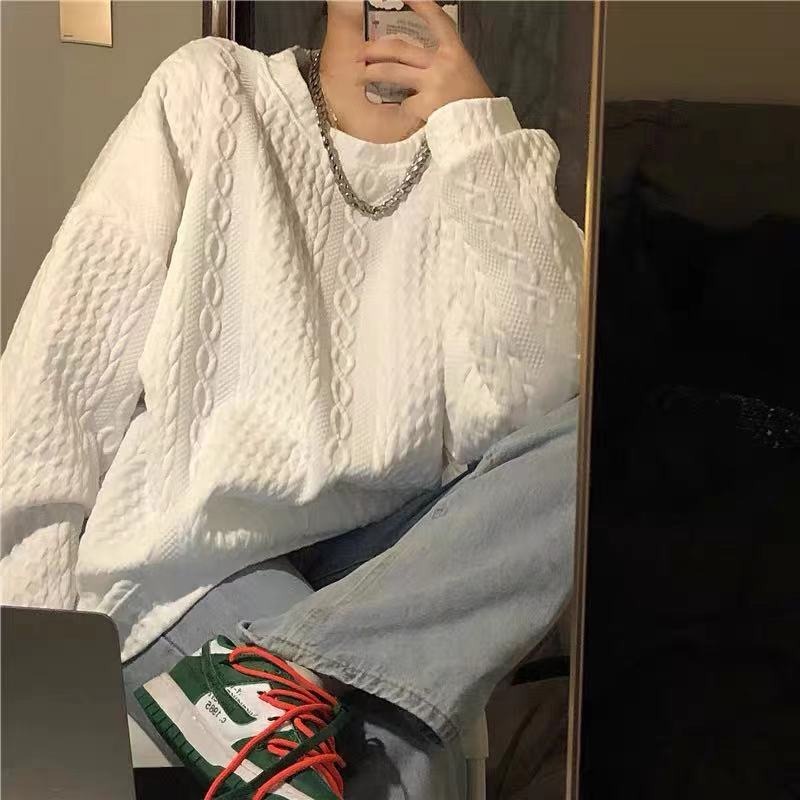 Sell Well! [Waffle] Women's Korean Style 3D Premium White Loose Student Jacket Long Sleeve Couples Unisex Oversized Sweatshirt