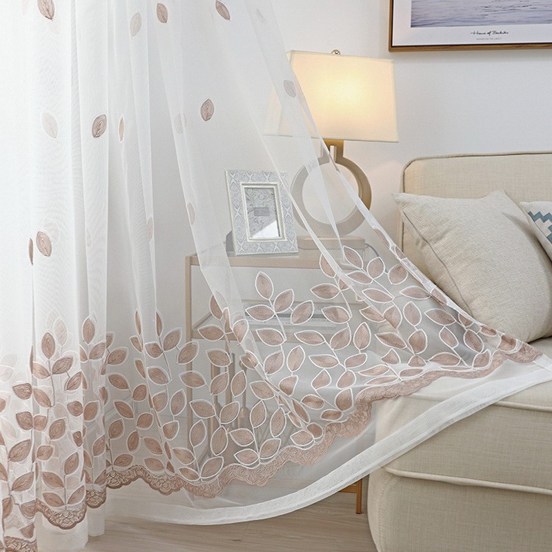 Leaves Curtain Sheer Panel For Living Room Sliding Door Curtain
