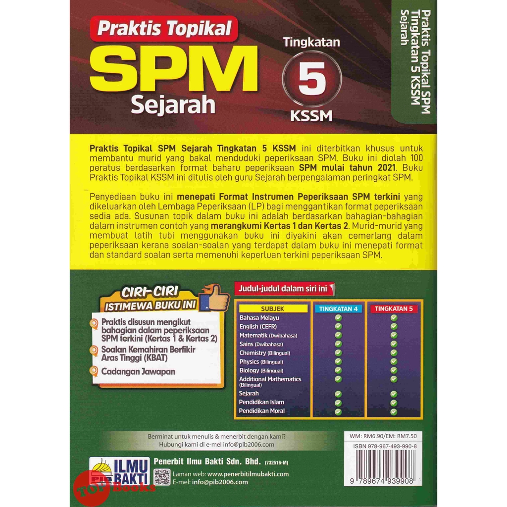 Topbooks Ilmu Bakti Praktis Topikal Spm Sejarah Tingkatan 5 Kssm Dwibahasa 2021 Shopee Malaysia