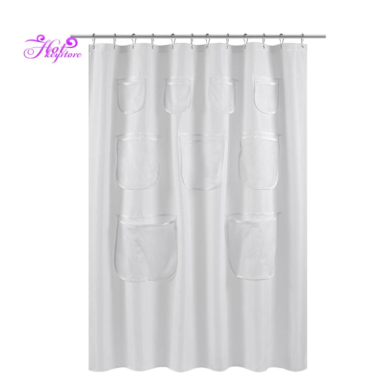 Water Repellent Fabric Shower Curtain With 9 Handy Mesh Pockets White Shopee Malaysia