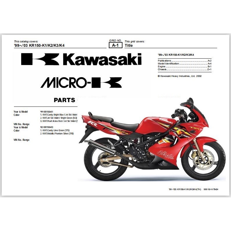 Kawasaki Kr150 Parts Catalogue 2002 Shopee Malaysia