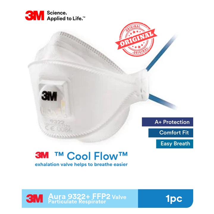 Ready Stock 3m Aura 9322a Ffp2 P2 With Valve Easy Breath Shopee Malaysia