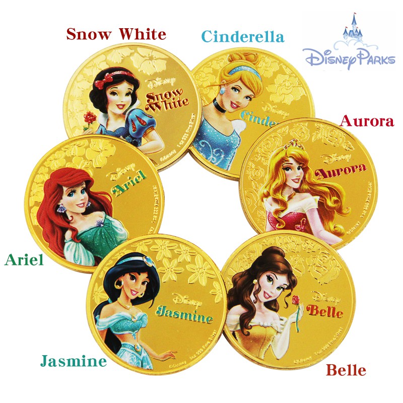 Disney Princess Coins Gold Plated Collectibles Gift Snow white Bella Birthday