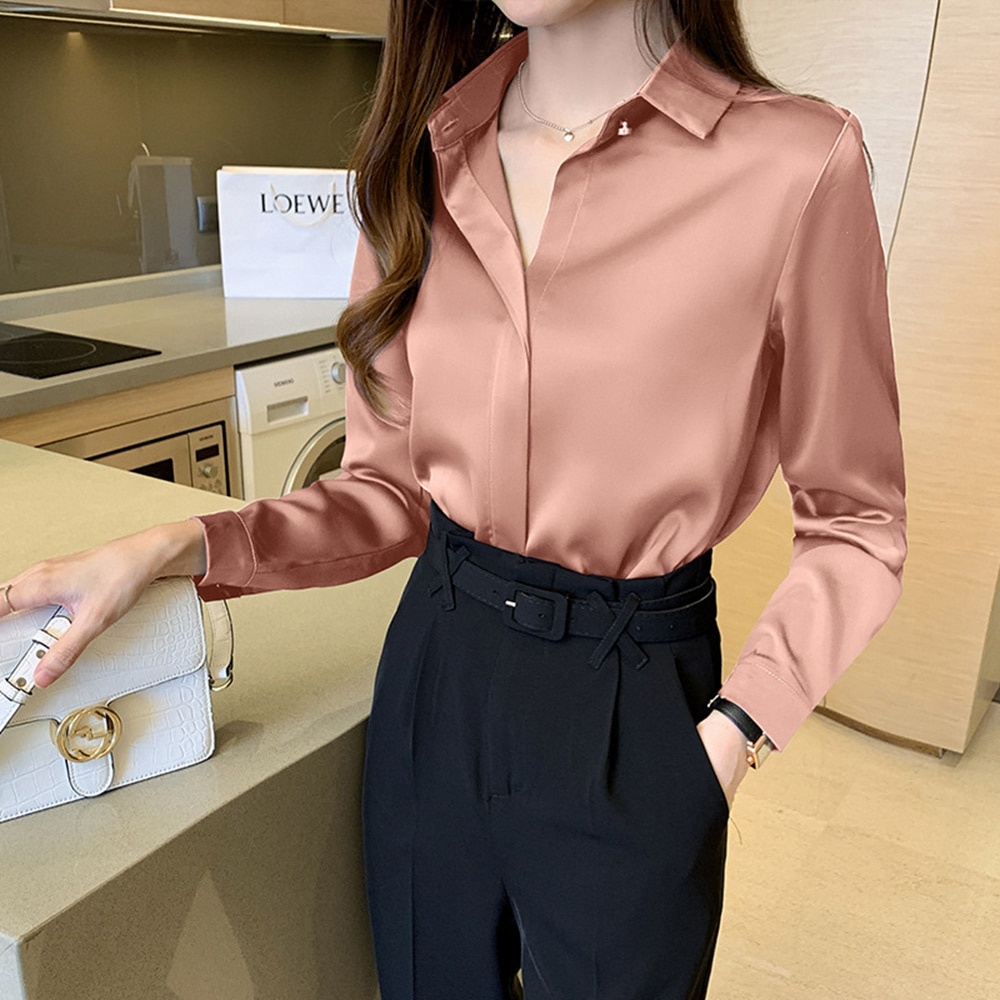 Silk Shirts Women Long Sleeve Vintage Shirts Blouse Office Lady Satin Silk Blouse Plus Size Woman Basic Shirt Tops White Shirts Shopee Malaysia