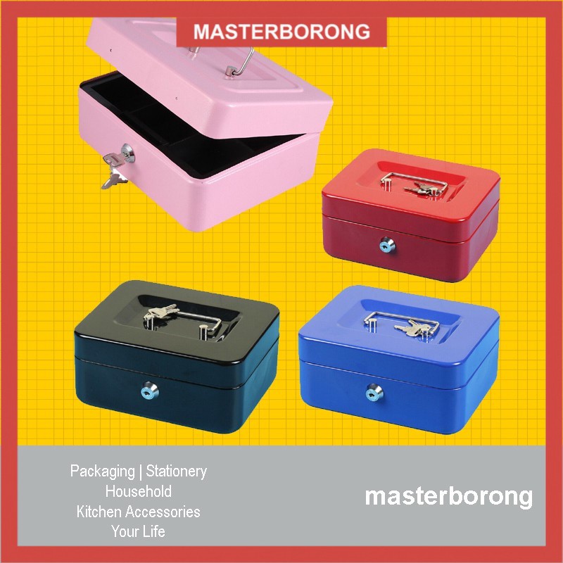 masterborong Metal Petty Cash Box Handle Tray Safe Money Coins Bill Key Security Kotak Wang Safety Box Safe Box Home Off