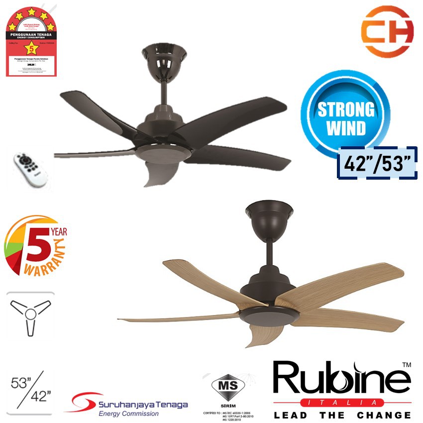 RUBINE Vento Series RCFVENTO5B Matte Black / Oil Brown 42inch