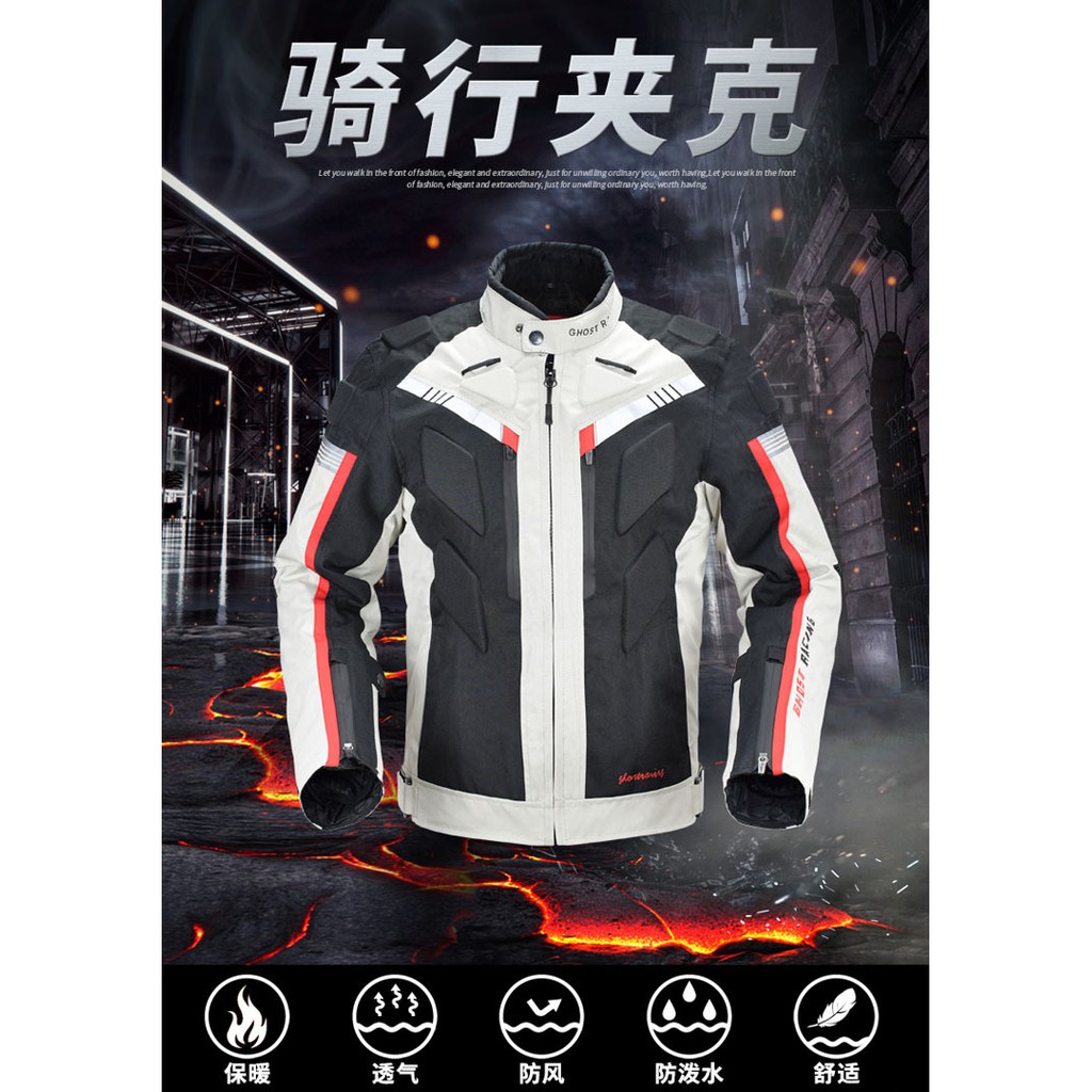 GHOST RACING Four Seasons Water-Repellent Shock-Resistant Coat Motorcycle Windproof With 5-Piece Hard Protective Gear 600D Water-Re