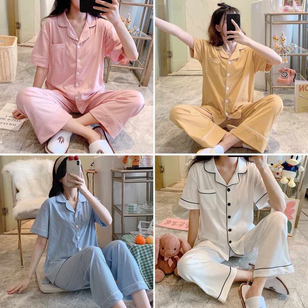 High-grade double-sided cotton casual ladies pajamas, short-sleeved, new outer wear home service suits short-sleeved trousers pajamas