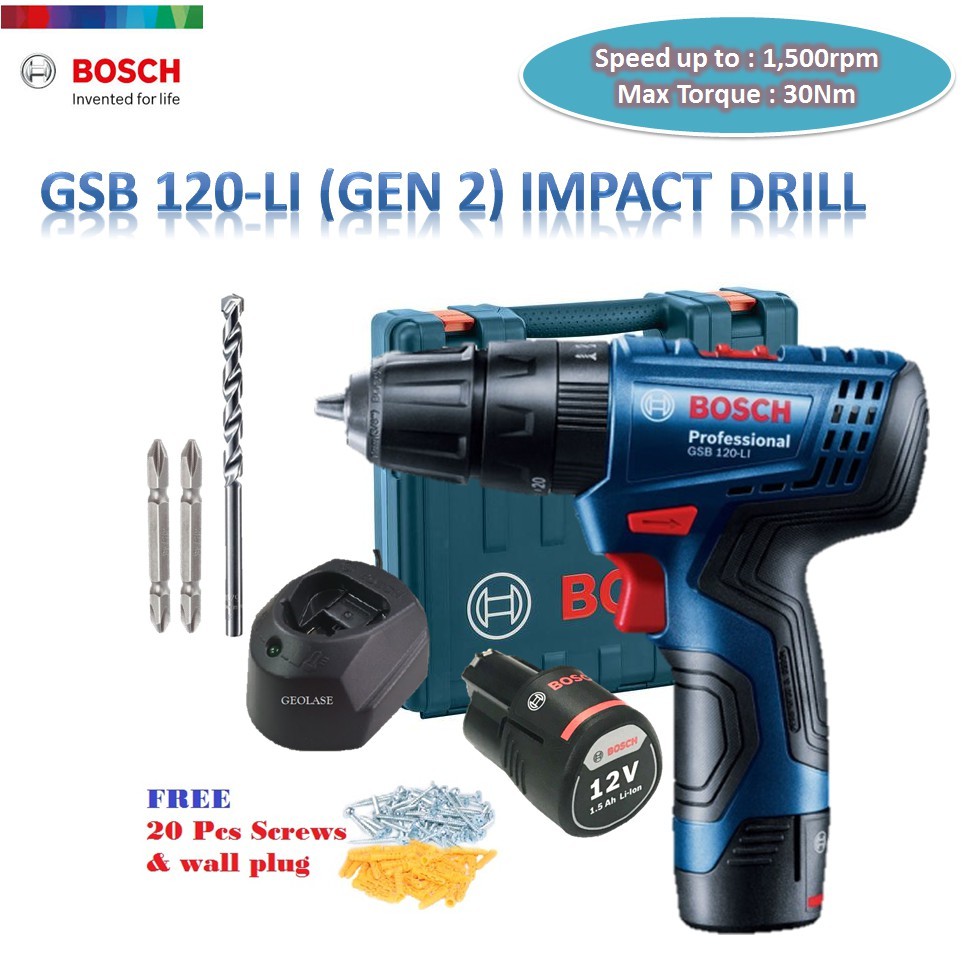 Bosch 12V GSB 120LI GEN 2 Cordless Impact Drill with 2 Liion Battery