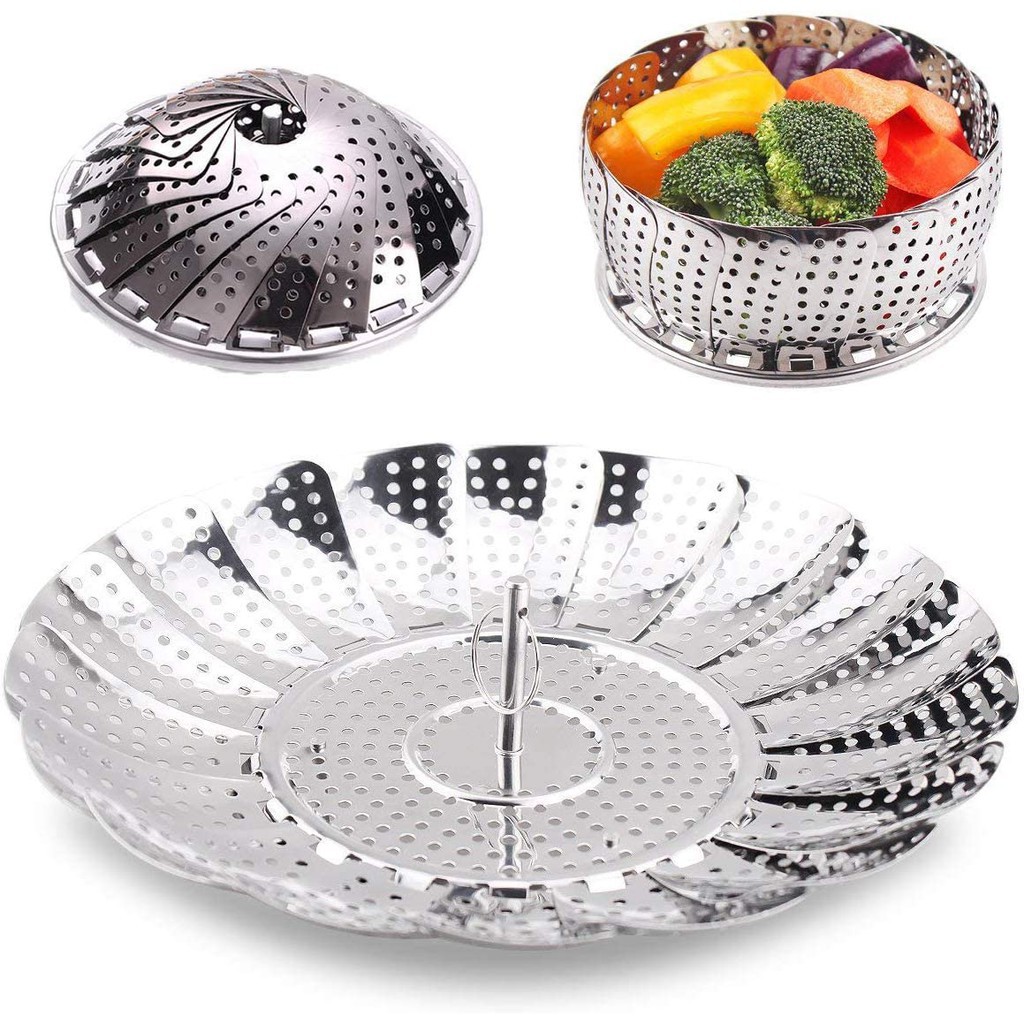 (GSF) YX923A 24CM Stainless Steel Folding Steamer Steam Basket Mesh Expandable Cooker|Multifunctional Tray/Steamer