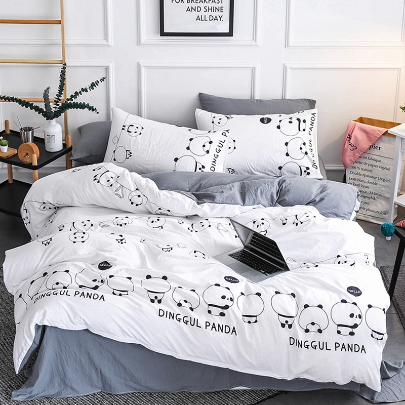 White And Black Duvet Cover With Cute Panda Patterns Cheap Grey