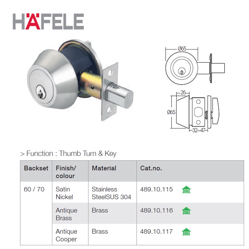HAFELE DEADBOLT LOCKSET THUMB TURN & KEY Shopee Malaysia