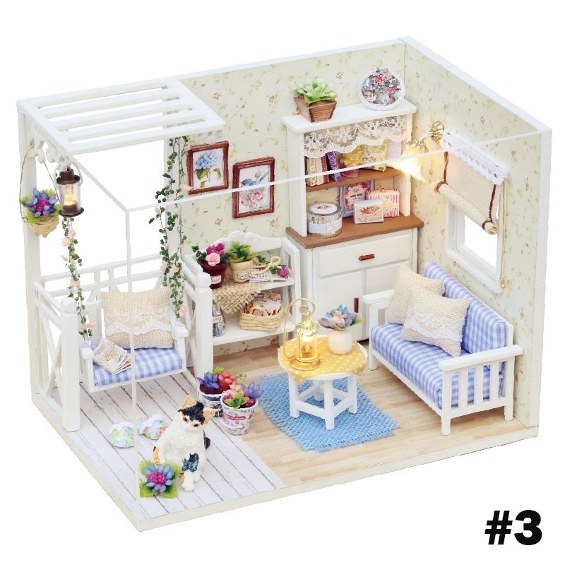 Miniature DIY Dollhouse 3D Doll House Kit Wooden Furnitures LED Light Music