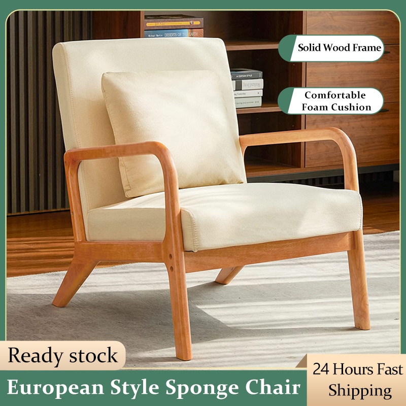 Ready StockNordic Arm Chair Solid Wood Single Sofa Chair Living Room Dining Home Wing Chair kerusi kayu