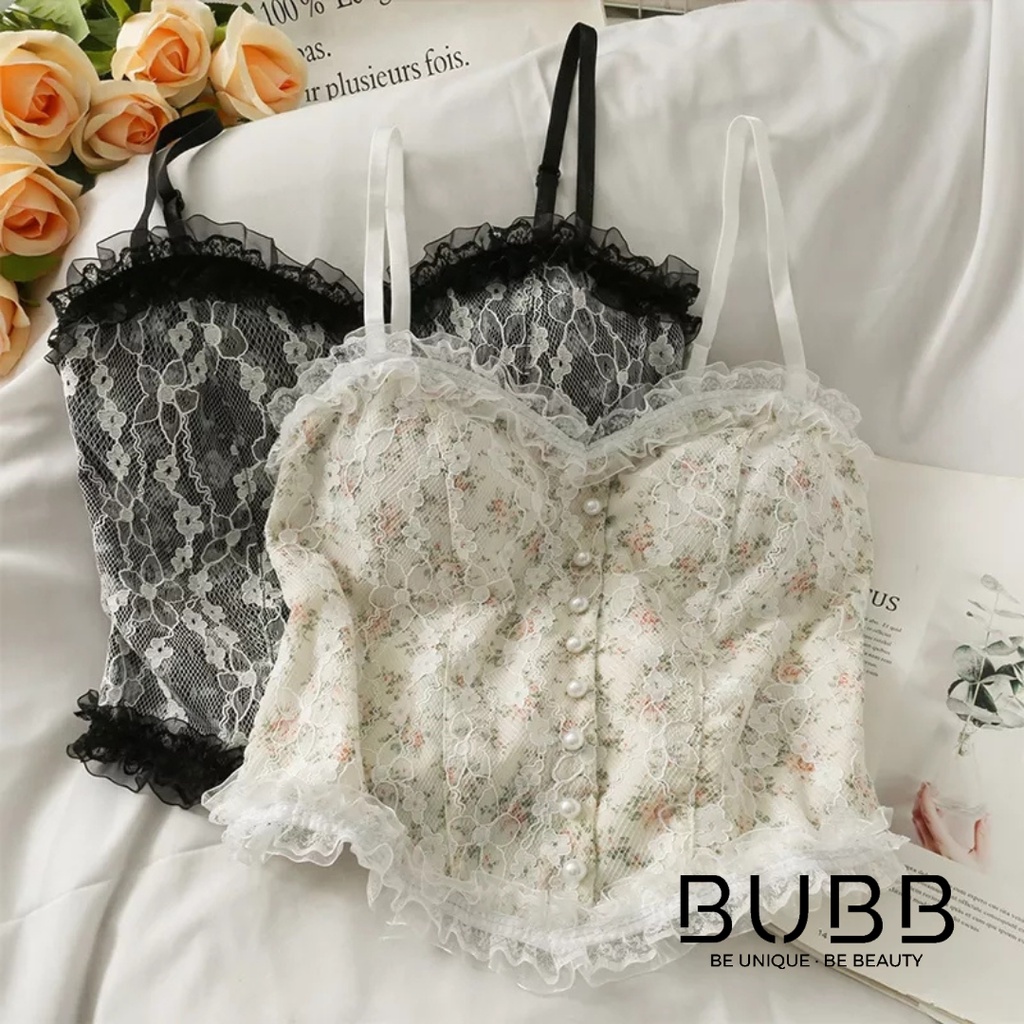 Lace Floral Camisole Women Girls Crop Top Adjustable Straps Free Size Singlet 蕾丝女吊带背心 (BUBB Store)