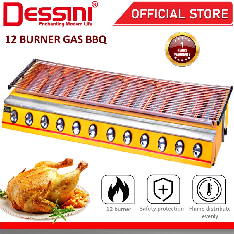 DESSINI ITALY CE Approval Stainless Steel Gas BBQ Grill Stove 2800Pa Non Stick Roast Bake Barbecue Roaster (12 Burner)