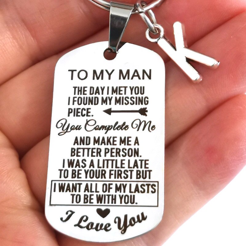 To My Man I Love You Dog Tag Pendant Keychain Couples Lovers Jewelry for Him Boyfriend Husband Valentine's Day Christmas Gifts-&*&