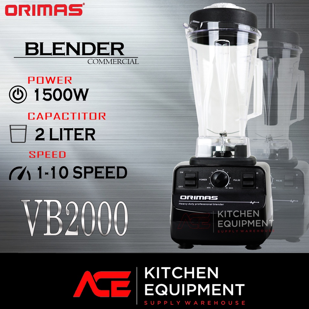 READY STOCK 100% ORIGINAL ORIMAS Commercial Heavy Duty Blender 2 LITRE Wet or Dry Blends Juice Blender VB2000