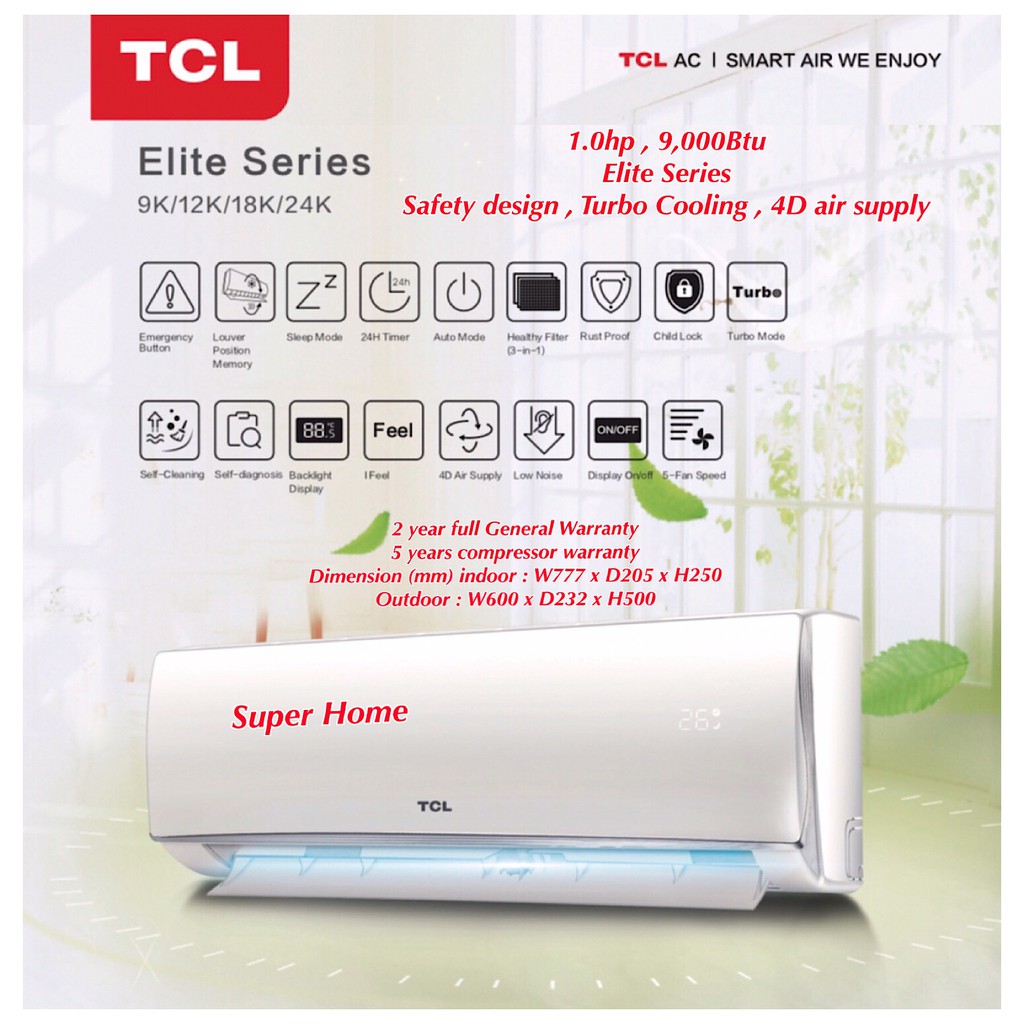 TCL Elite Series TAC09CSA /XA61 1.0hp NonInverter Wall Mounted Air